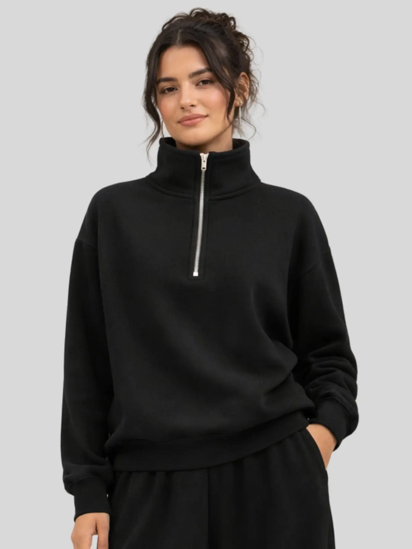 Born Nouli — Supersoft Half Zip Sweatshirt Black — view 4