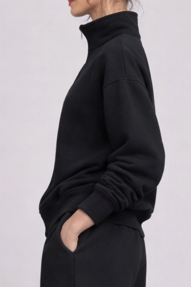 Born Nouli — Supersoft Half Zip Sweatshirt Black — view 2