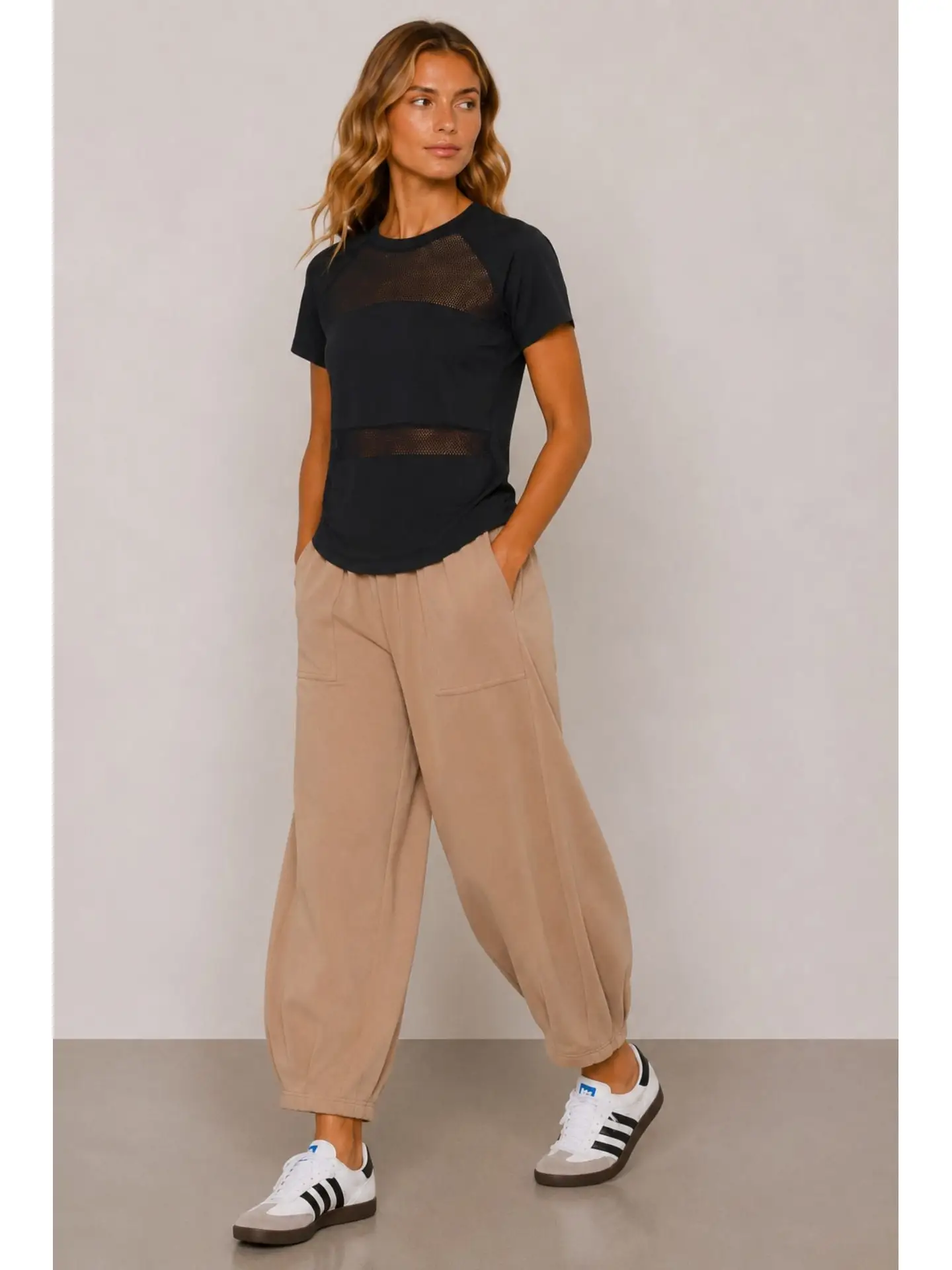 Born Nouli — Sloane Relaxed Barrel Leg Trouser Sand — view 2