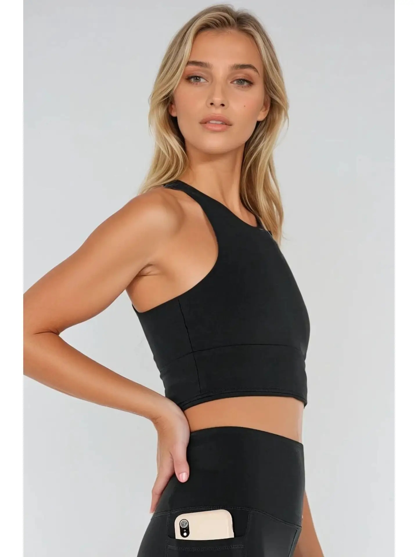 Born Nouli — Longline Crop Bra Black — view 3
