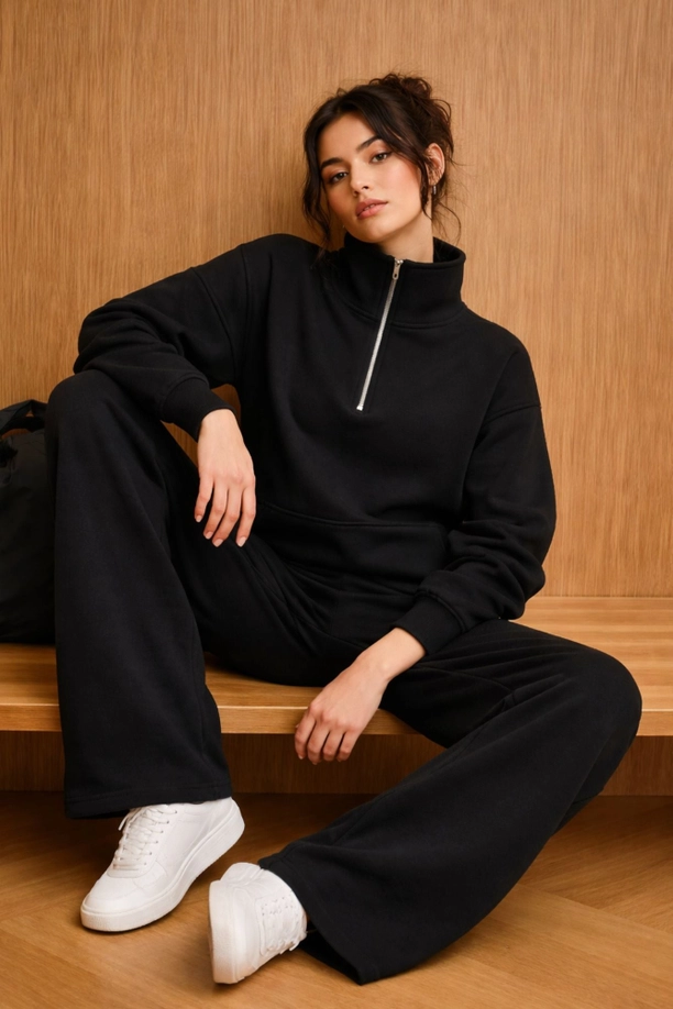 Born Nouli — Supersoft Half Zip Sweatshirt Black — view 3